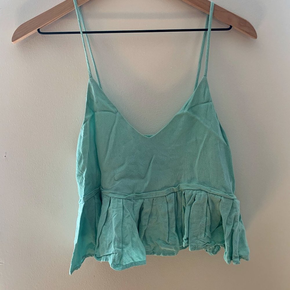 Light Blue Peplum Crop Tank
